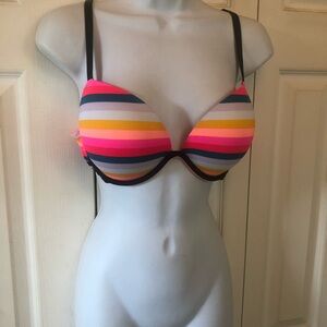 PINK Victoria's Secret Neon Striped Push-Up Bikini Top — Pink, Yellow & Navy